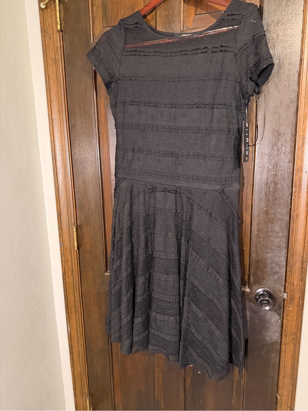 Signature by Sangria Black Short-Sleeve Textured Fit & Flare Dress